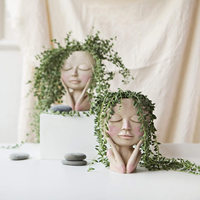 2025 visage Pot de fleur tête planteur Pot succulent planteur mignon résine Cactus planteur avec trou de Drainage yeux fermés