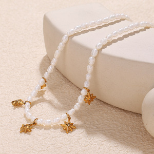 Collar de Perlas de Agua Dulce con Colgante de Circonita en Forma de Estrella, Acero Inoxidable, Estilo Coreano, Joyería para Fiesta - Product Image 3