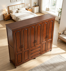 Armario Extra Grande de Madera Maciza con 6 Puertas y 3 Cajones, Armario de Dormitorio Retro de Nogal para Ropa - Product Image 3