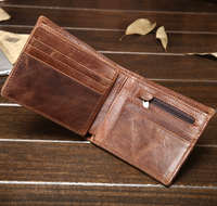 Dompet Pria Kulit Asli Klasik Model Lipat Tipis Kapasitas Besar dengan Slot Kartu dan Jendela ID untuk Pria