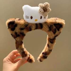 Nuevo lindo Europeo Americano dibujos animados orejas de gato leopardo felpa banda para el cabello mujer acetato lavado cara maquillaje diadema niños lazo pelo - Product Image 4