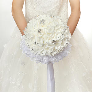 Romantique Artificielle Blanc <span class=keywords><strong>Ivoire</strong></span> Fleurs <span class=keywords><strong>De</strong></span> <span class=keywords><strong>Mariée</strong></span> Main Tenant Rose <span class=keywords><strong>Bouquet</strong></span> <span class=keywords><strong>De</strong></span> Mariage - Product Image 2