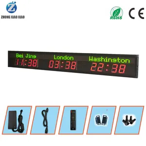 ZHONG XIAO-Reloj de pared digital multifunción, temporizador led de tres zonas horarias
