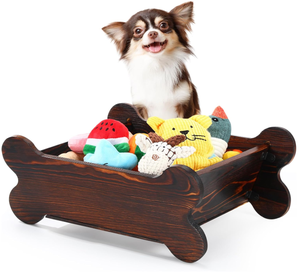 Contenitore per Giocattoli per Cani a Forma di Osso FSC, Cesto Portaoggetti per Cuccioli, Organizzatore per Guinzagli e Cibo, Scatola in Legno per Giocattoli per Animali Domestici per Camera da Letto e Soggiorno - Product Image 1