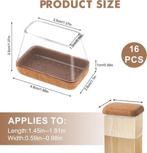 Lot <span class=keywords><strong>de</strong></span> 16 coussinets rectangulaires en silicone pour chaises avec feutre épaissi, protecteurs <span class=keywords><strong>de</strong></span> sol silencieux pour parquets et carrelages - Product Image 2