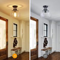 Plafonnier rond semi-encastré SIMIG de style rustique industriel avec abat-jour en verre transparent pour salle de bain, cuisine, hall d'entrée