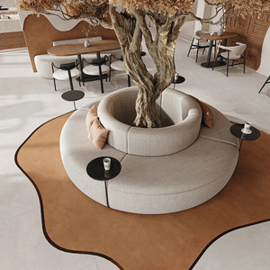 Asientos Tapizados para Restaurante con Forma Ondulada Personalizada, Mesa de Comedor Ovalada de Madera Maciza, Silla de Tela con Estructura Metálica - Product Image 2