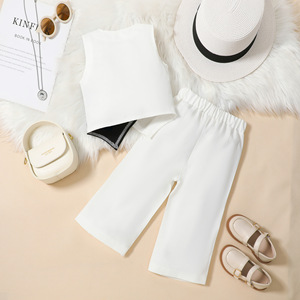 Nuovo Completo da Ragazza con Gilet a Contrasto di Colore, Top con Scollo a V, <span class=keywords><strong>Pantaloni</strong></span> a Gamba Larga in Bianco e Nero - Product Image 4