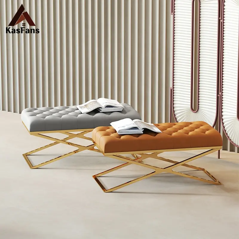 Estilo quente sala fezes cinza confortável veludo otomano alta densidade espuma cadeiras de aço inoxidável