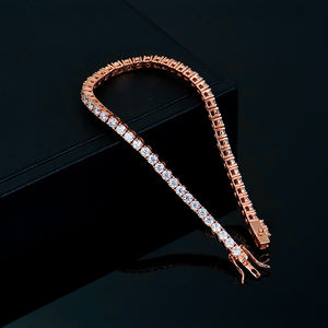 Bracelet tennis élégant pour mariage, en argent 925 plaqué or rose, avec moissanite ronde de 3 mm, couleur GRA D, taille VVS, style glacé, unisexe, tendance - Product Image 2