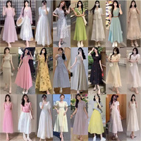 Robes longues trapèze pour femmes, style doux, col carré, manches classiques, couleur unie, détail nœud, été, en mélange coton-soie