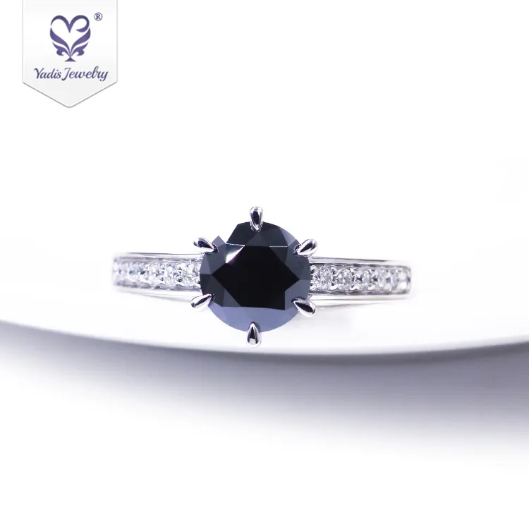 Baju Cincin Pernikahan Moissanite Hitam, Cincin Pertunangan 14K 18K Solid 4.1G Emas Putih DEF Forever