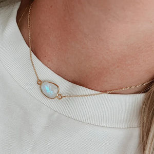 New 14K Yellow <b>Gold</b> Plated Natural Moonstone <b>Necklace</b> Popular Designs <b>Necklace</b> <b>Chain</b> - Product Image 4