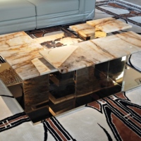 Ensemble de tables basses modernes en acier inoxydable et marbre naturel, style minimaliste américain, pour salon