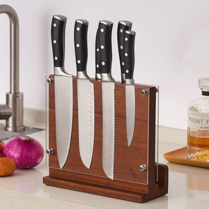 Acacia legno doppio lato coltello da cucina organizzatore universale magnetico coltello acrilico scudo parete include <span class=keywords><strong>Roll</strong></span> Bag - Product Image 6