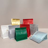 Sac à café multicolore mat givré, personnalisable, à fond plat, forme carrée, 100g 200g 1lb, fermeture éclair, large sacs, valve