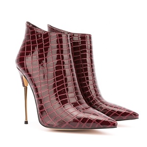 2022 Spring Western Modern Metal High <b>Heel</b> Stone Print Solid Ankle Boots for Ladies Side Zip Big Size 47 - Product Image 4