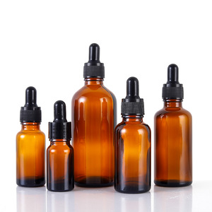 Amber <b>Dropper</b> <b>Bottles</b> 5-100ml Glass With Black Cap For Essential Oils And Liquids Recyclable Custom Logo Printing - Product Image 1