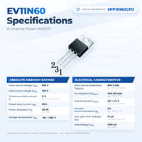 Transistor MOSFET Trench N-Channel EvolE 600V 11A TO-220, Setara dengan EvolE TO-220 Seri SPP11N60CFD