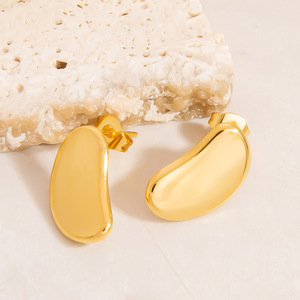 Stud <b>Earrings</b> Irregular Pleated C Shape 18K Gold Color Stainless Steel <b>Post</b> Fashion Jewelry - Product Image 4