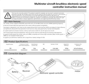 Controlador Electrónico de Velocidad (ESC) de Alta Potencia y Alto Voltaje para Dron de Pulverización Agrícola Multirrotor de 50A - Product Image 6