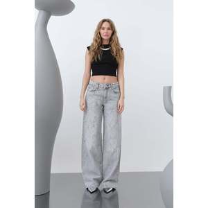 Pantalon en jean gris taille haute à jambes larges pour femme, décontracté, grande taille, en toile - Product Image 3