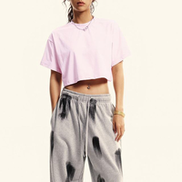 Camiseta Corta Personalizada para Mujer, Estilo Vintage, Lavada al Ácido, de Alta Calidad, Cuello Redondo, Corte Holgado, Ropa de Verano para Mujer