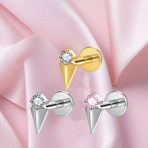 <b>Titanium</b> Coated Pyramid <b>Stud</b> Earrings With Zircon Pink Silver Gold For Women Party Jewelry ASTM F136 - Product Image 3