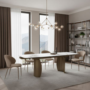 Moderno Juego de Mesa de Comedor Extensible con Base de Metal Dorado y Cubierta de Cerámica para Hogar, Hotel o Restaurante - Product Image 4