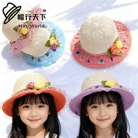 Gorro de Protección Solar para Niñas, Elegante, con Decoración de Encaje Floral, de Poliéster/Algodón, Transpirable, para Playa, Aire Libre y Fiestas