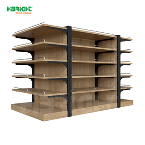 Highbright Double-Sided Heavy-Duty Multi-tier Wooden Bakery <b>Display</b> Shelf with Hanging Peg <b>Hooks</b> for Bread Snacks Retail Stores - Product Image 2