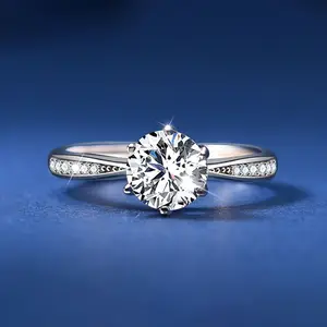 Griffe clair fiançailles femmes 1 carat blanc haute qualité rond argent plaqué platine vvs moissanite bague