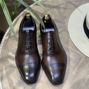 Chaussures Richelieu pour hommes en cuir pleine fleur, style britannique, à bout carré, antidérapantes, patinées, respirantes, légères, à lacets, pour l'été - Product Image 1