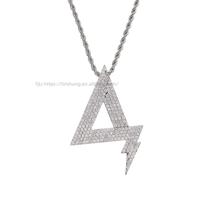 Copper Zircon <b>Tripod</b> Pendant Necklace, Men's Hip Hop Triangle Bolt Chain for Streetwear - Product Image 4