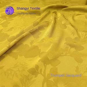 वसंत/गर्मियों के लिए तुरही फूल साटिन जैक्वार्ड कपड़े और बच्चों के कपड़े रंगे पैटर्न थोक - Product Image 1