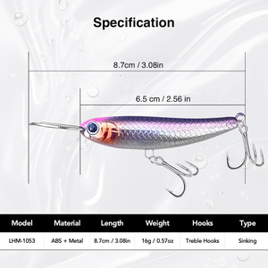Leurre de pêche Minnow Riser de 65 mm, leurre dur à lèvre montante, coulant, avec lèvre verticale, corps lourd, attaque en surface, pour la pêche au bar - Product Image 2