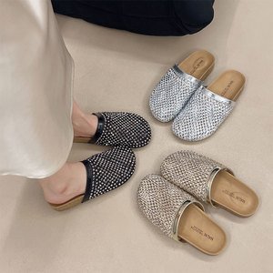 Women's Summer Outdoor Closed Toe Lightweight Anti-Slip Slippers with Rhinestone Decorated <b>Flat</b> <b>Sandals</b> - Product Image 6