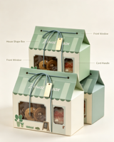 Boîte à pâtisserie créative en forme de maison, portable, haut de gamme, écologique, en carton rigide, avec fermeture magnétique et ouverture fenêtre de type toit