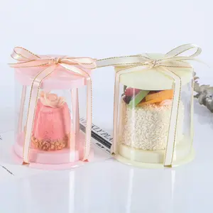 2 Inches Clear Round Dessert Packaging Box PET Plastic Bakery Mini Dome Cake Box With Ribbon