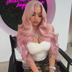 Peluca de <span class=keywords><strong>Cabello</strong></span> Humano Virgen con Frente de Encaje, Ondulado, Color <span class=keywords><strong>Rosa</strong></span> <span class=keywords><strong>Pastel</strong></span> Claro, 13X6 13X4, Sin Pegamento, Pre-Arrancada, 613, Venta al Por Mayor - Product Image 2