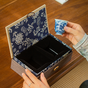 Hộp đựng chén trà đôi bằng vải cotton và lanh, cao cấp, kích thước tùy chỉnh, dành cho bộ ấm chén trà, làm bằng gỗ và tre - Product Image 2