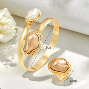 Baroque Vintage Lady Mở Cuff Vòng Đeo Tay/Ring Set Cho Phụ Nữ Nữ Đám Cưới Không Thường Xuyên bắt chước Ngọc Trai <span class=keywords><strong>Zircon</strong></span> Hợp Kim Phụ Kiện - Product Image 3
