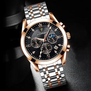 Poedagar Đồng hồ đeo 820 Đồng hồ bấm giờ thông thường cho Nam Đồng hồ đeo tay công sở dây thép không gỉ Đồng hồ thạch anh có con trỏ phát sáng - Product Image 4