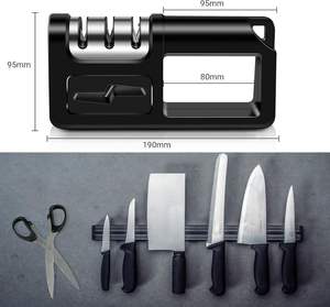 Aiguiseur de couteaux de cuisine portable 4 en 1, outil manuel à 3 étapes, lame en diamant, aiguiseur à pierre céramique à 3 étapes, acier métallique - Product Image 2
