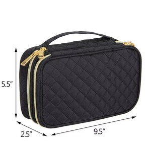 Organisateur de bijoux double couche BSCI, boîte de voyage matelassée pour bagues, colliers, boucles d'oreilles, bracelets et plus, noir - Sac - Product Image 1