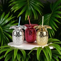 Gobelet de fête en plastique en forme d'ananas avec paille et couvercle réutilisable à ouverture par poussée, pour événements, logo personnalisé, vente en gros