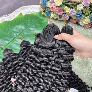 Extensions <span class=keywords><strong>de</strong></span> <span class=keywords><strong>cheveux</strong></span> humains 100% naturels bruts, pré-séparées, sans nœuds, pour tressage, avec ondulations profondes, effet plume et ligne plume, type Water Wave - Product Image 5