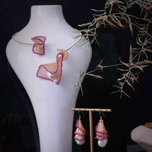 Handcrafted 14K Gold Filled Mesh Choker <b>Necklace</b> Natural Baroque Pearl & <b>Ruby</b> Handmade Women Jewelry for manufacture - Product Image 3