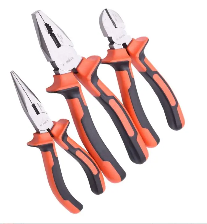 3 Piece Pliers Set Professional Grade Pliers includes 6'' Long Nose 6'' Diagonal Cutting and 8'' Combination Plier