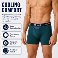 Calzoncillos bóxer para hombre OEM con bolsa frontal extraíble de gel flexible que ayuda a aliviar la hinchazón, ideales para sauna, poscirugía y entrenamiento, con efecto refrescante.